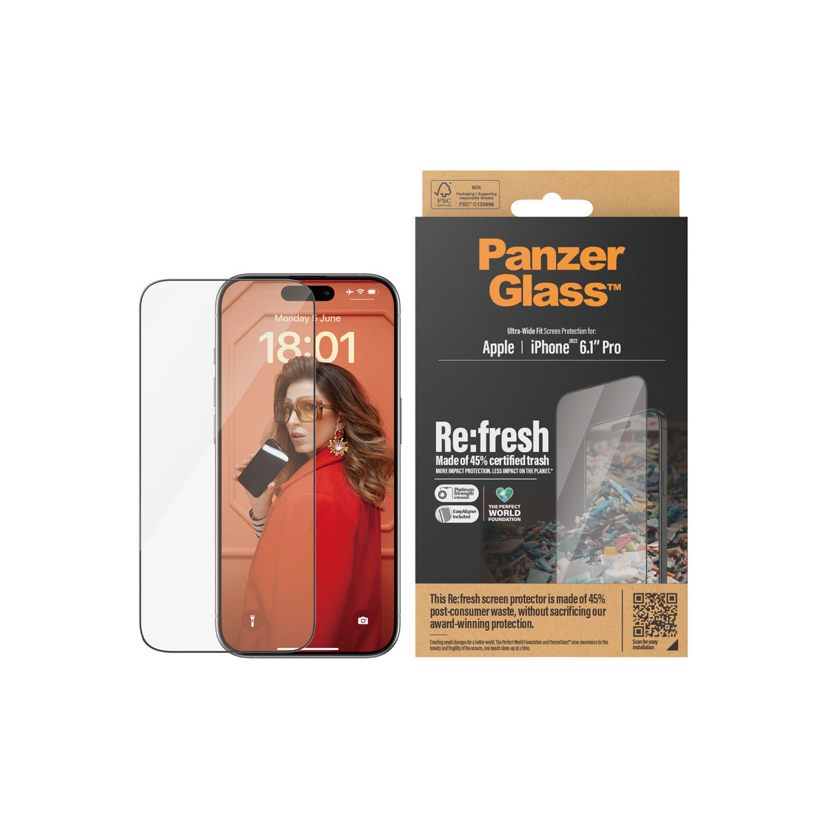 PanzerGlass Refresh Ultra Wide Fit Screen Protector with EasyAligner for iPhone 15 Pro - Clear