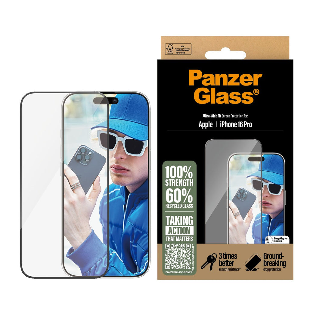 PanzerGlass®Ultra-Wide Fit Screen Protector For iPhone 16 Pro - Clear