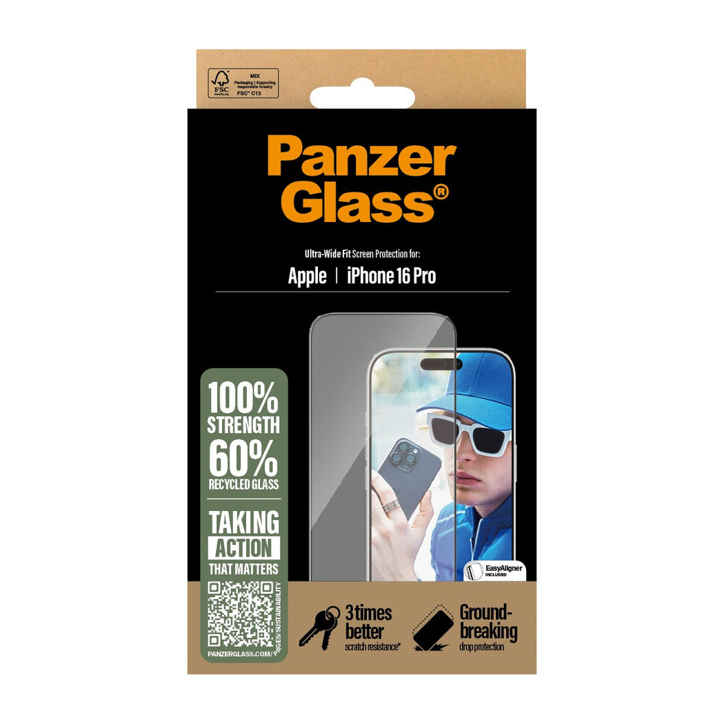 PanzerGlass®Ultra-Wide Fit Screen Protector For iPhone 16 Pro - Clear