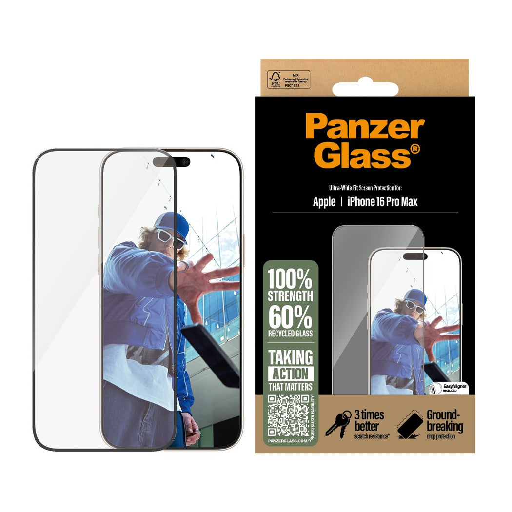 PanzerGlass® Ultra-Wide Fit Screen Protector For iPhone 16 Pro Max - Clear