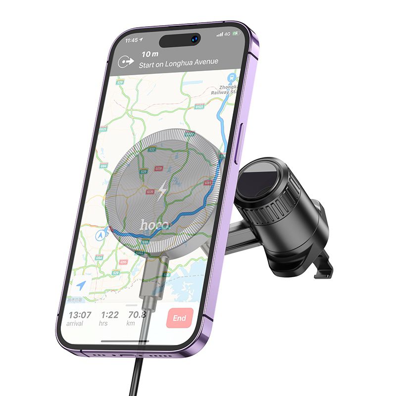 Hoco HW6 15W Vision Metal Magnetic Wireless Charging Air Vent Car Holder - Black