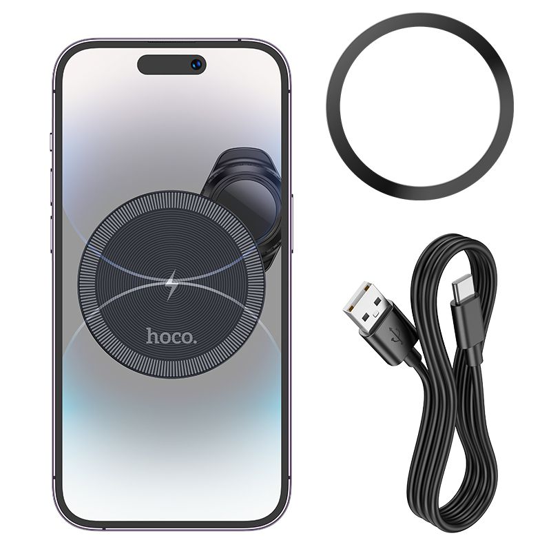 Hoco HW6 15W Vision Metal Magnetic Wireless Charging Air Vent Car Holder - Black