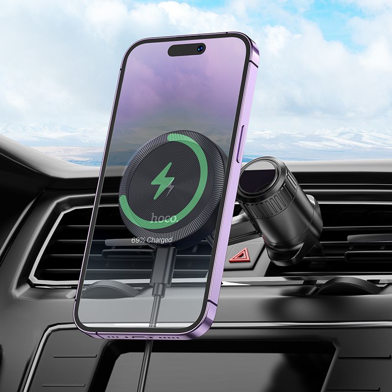 Hoco HW6 15W Vision Metal Magnetic Wireless Charging Air Vent Car Holder - Black