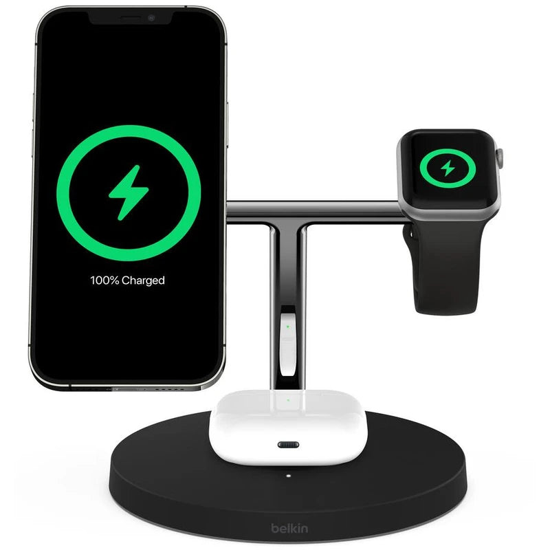 Belkin BoostCharge PRO 3-in-1 Qi2 15W Wireless Charger Stand MagSafe 2024 Model - Black