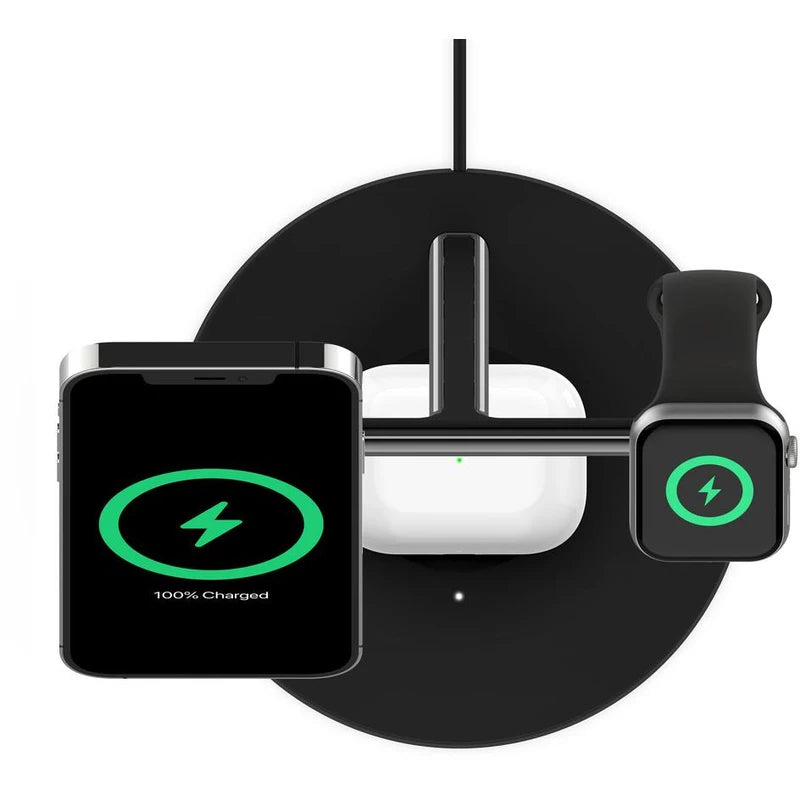 Belkin BoostCharge PRO 3-in-1 Qi2 15W Wireless Charger Stand MagSafe 2024 Model - Black