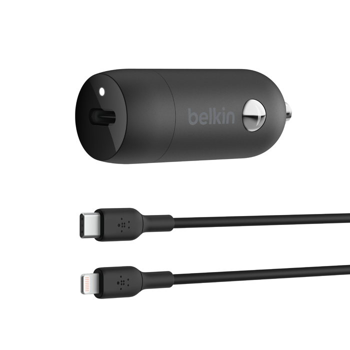 Belkin Boost Up 30W USB-C PD3.0 PPS Car Charger USB-C to Lightning Cable - Black