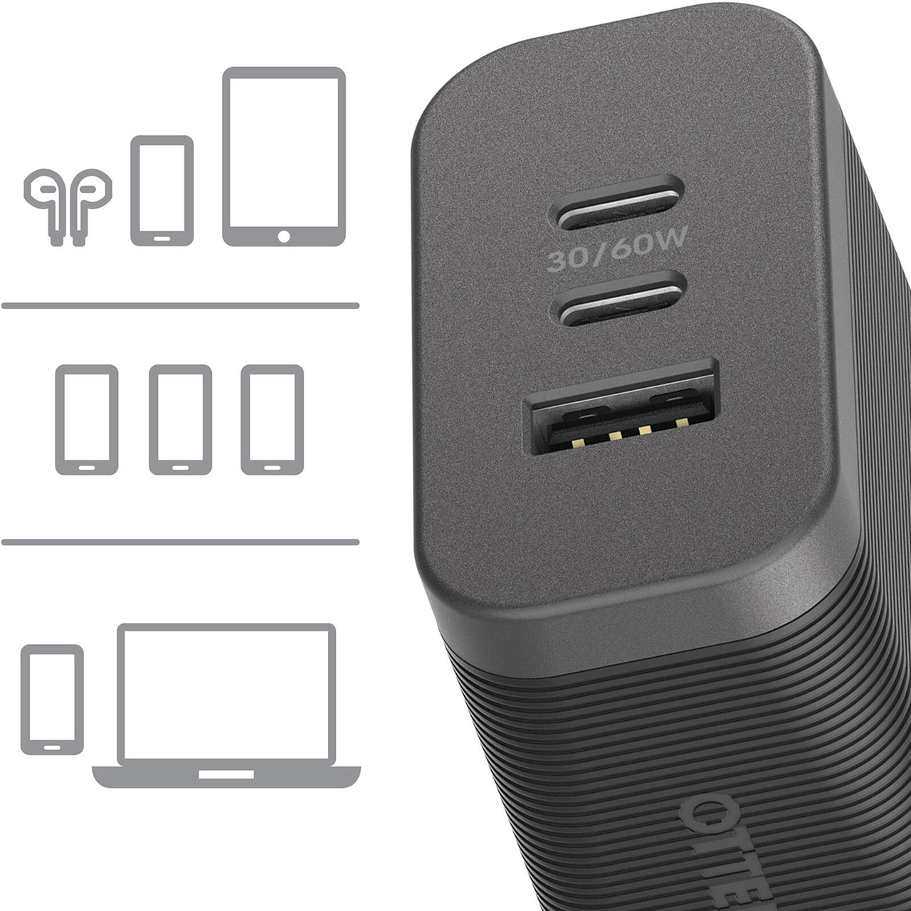 OtterBox USB-C 72W Triple Port Premium P\ro Fast Wall Charger - Black