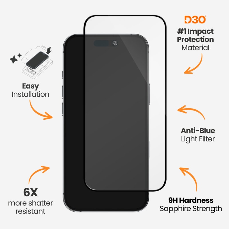 EFM ScreenSafe Glass with D3O Screen Armour For iPhone 15/16 - Clear