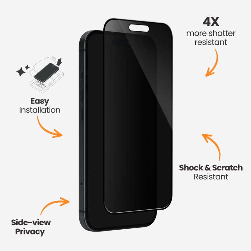 EFM Privacy Glass Screen Armour For iPhone 15/16 - Black Transparent