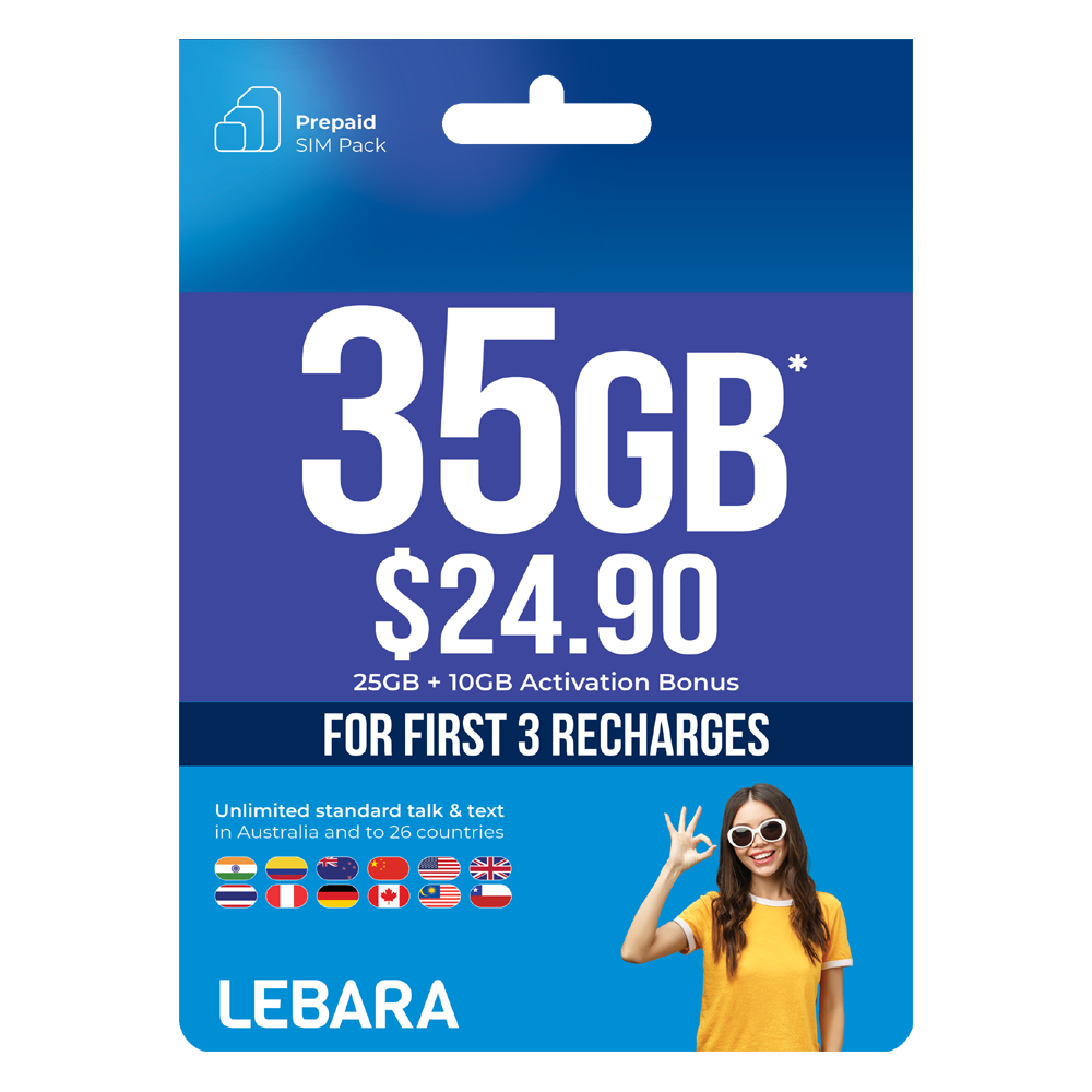 Lebara $24.90 Starter Pack PrePaid SIM Card