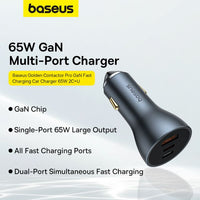 Thumbnail for Baseus Golden Contactor Pro GaN Fast Charging Car Charger 65W 2C+U