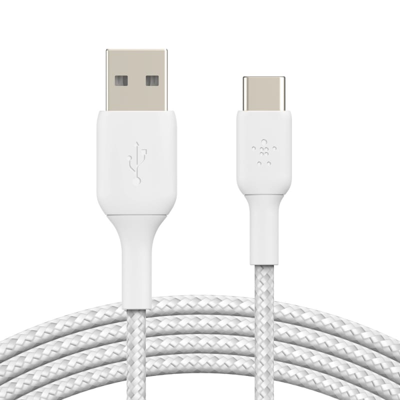 Belkin BoostCharge USB-A to USB-C Braided Cable, 2m Universally Compatible - White