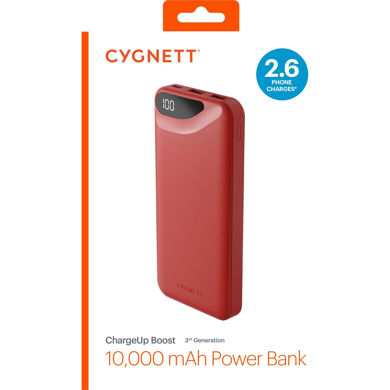 Cygnett ChargeUp Boost Gen3 10,000 mAh Power Bank - Red