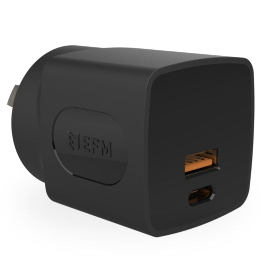 EFM 30W Dual Port Wall Charger with Power Delivery and PPS Technologies - Black