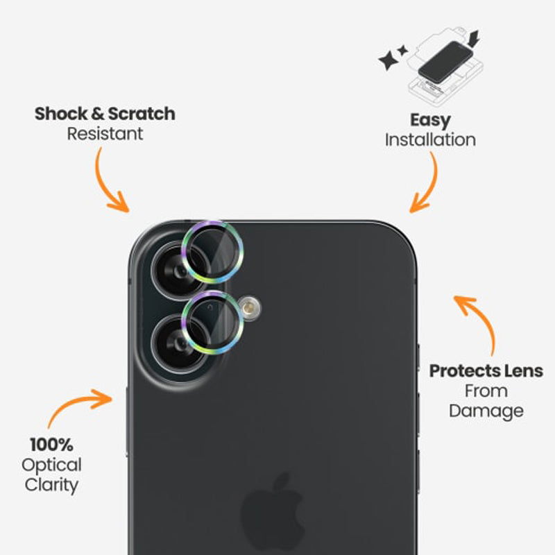 EFM Camera Lens Screen Armour for iPhone 16 and 16 Plus- Rainbow