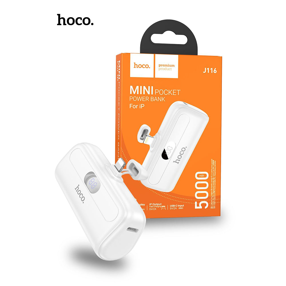 Hoco J116 5000mAh Pocket Power Bank with lightning Connector - White