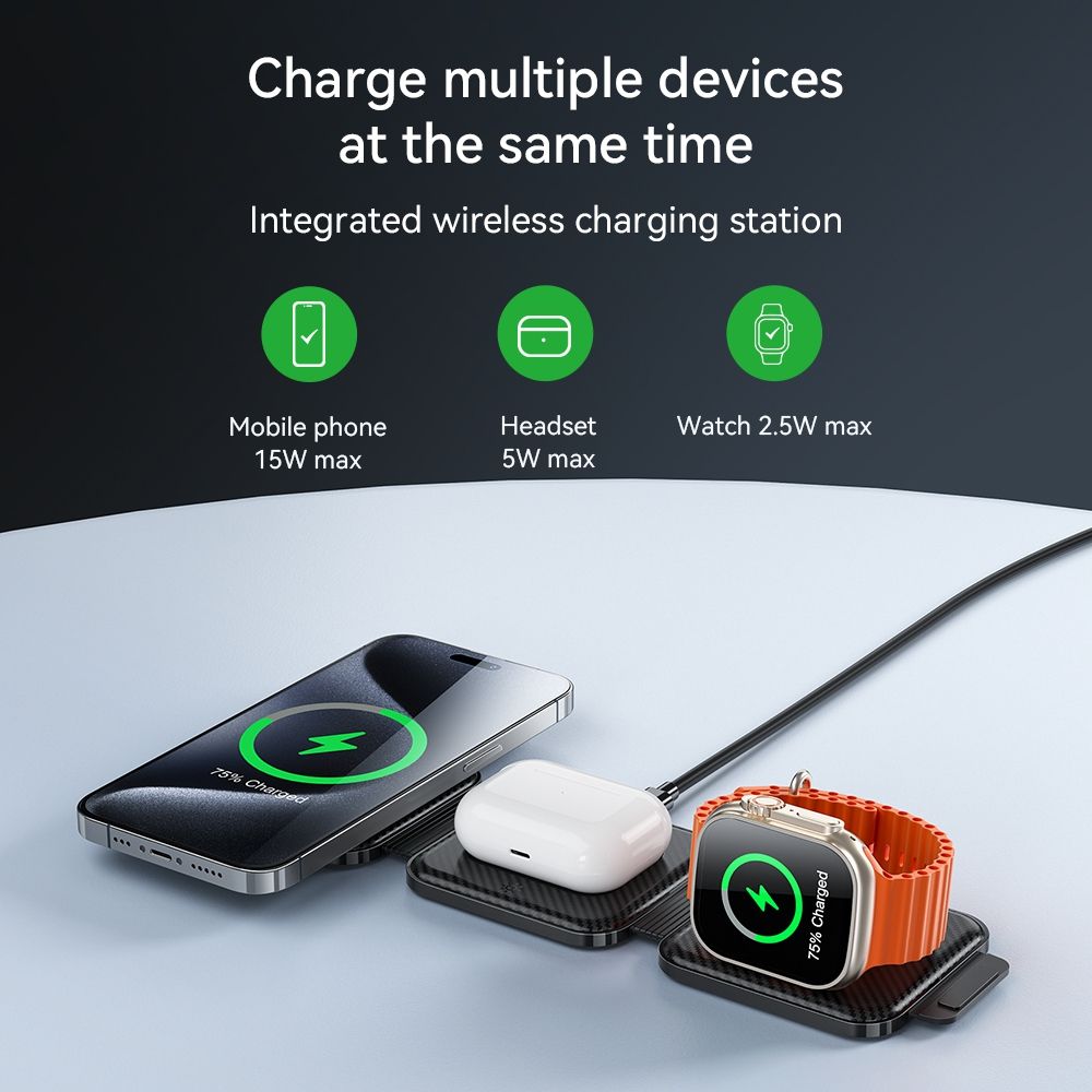 Hoco CQ4 3 in 1 Folding Magnetic Wireless Fast Charger - Black