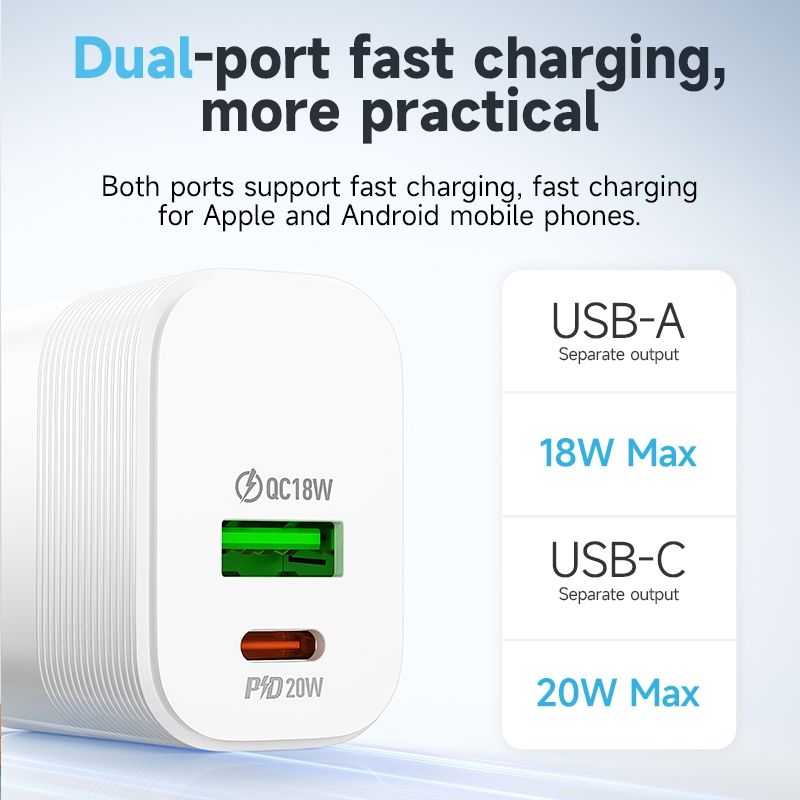 Hoco NU1 20W USB-C and USB-A QC3.0 Power Adapter - White