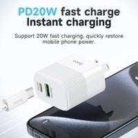 Thumbnail for Hoco NU1 20W USB-C and USB-A QC3.0 Power Adapter - White