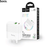 Thumbnail for Hoco NU1 20W USB-C and USB-A QC3.0 Power Adapter - White