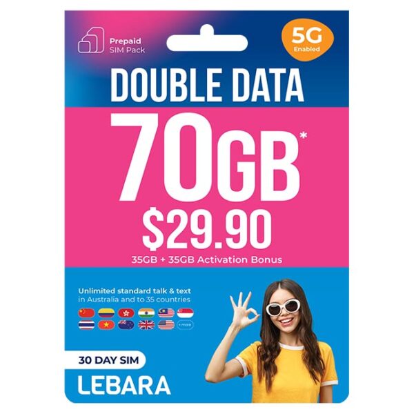 LEBARA $29.90 Australia E-sim card PAYG Prepaid eSIM Starter