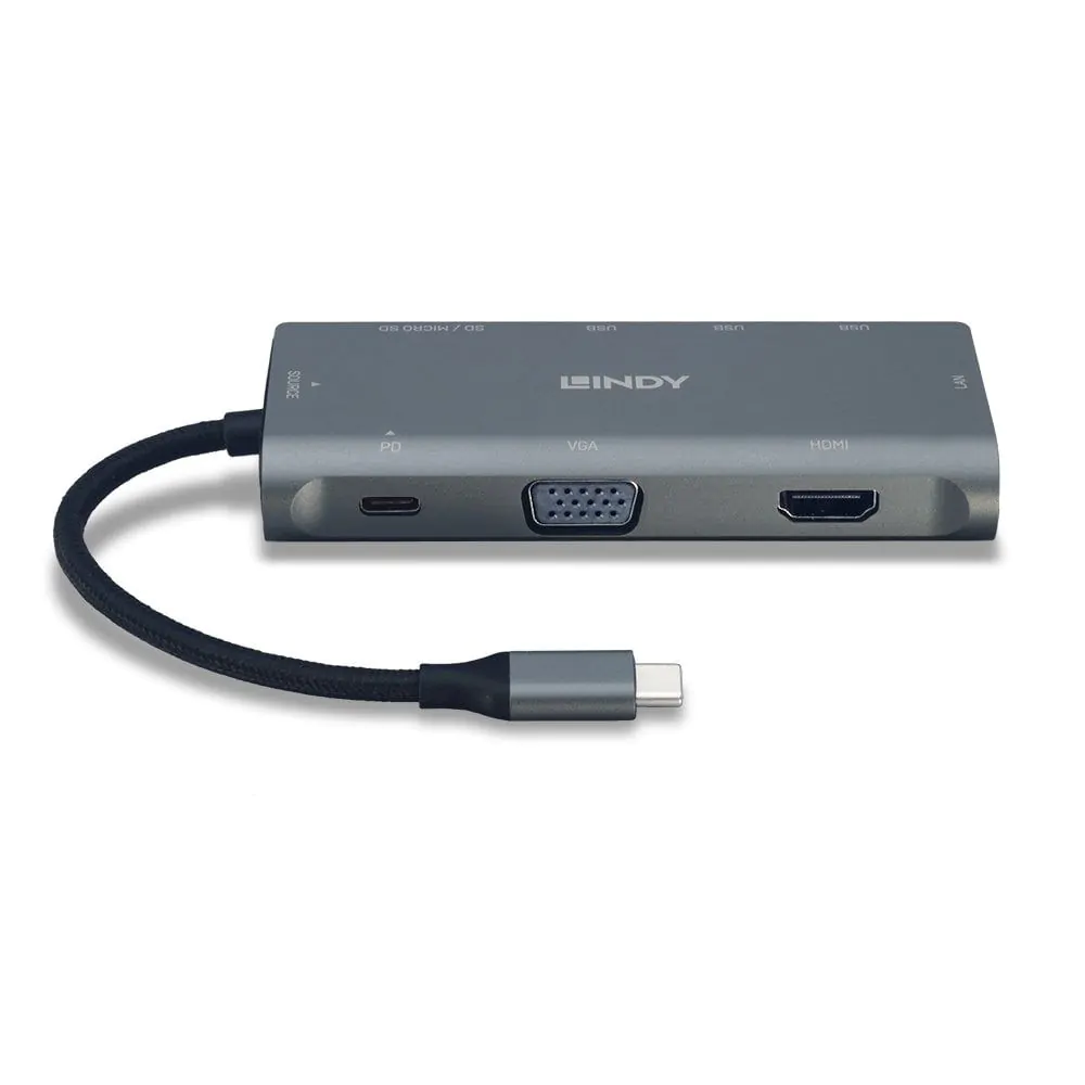 Lindy USB-C Laptop Mini Docking Station with 4K HDMI, VGA and 100W Pass-Through Charging