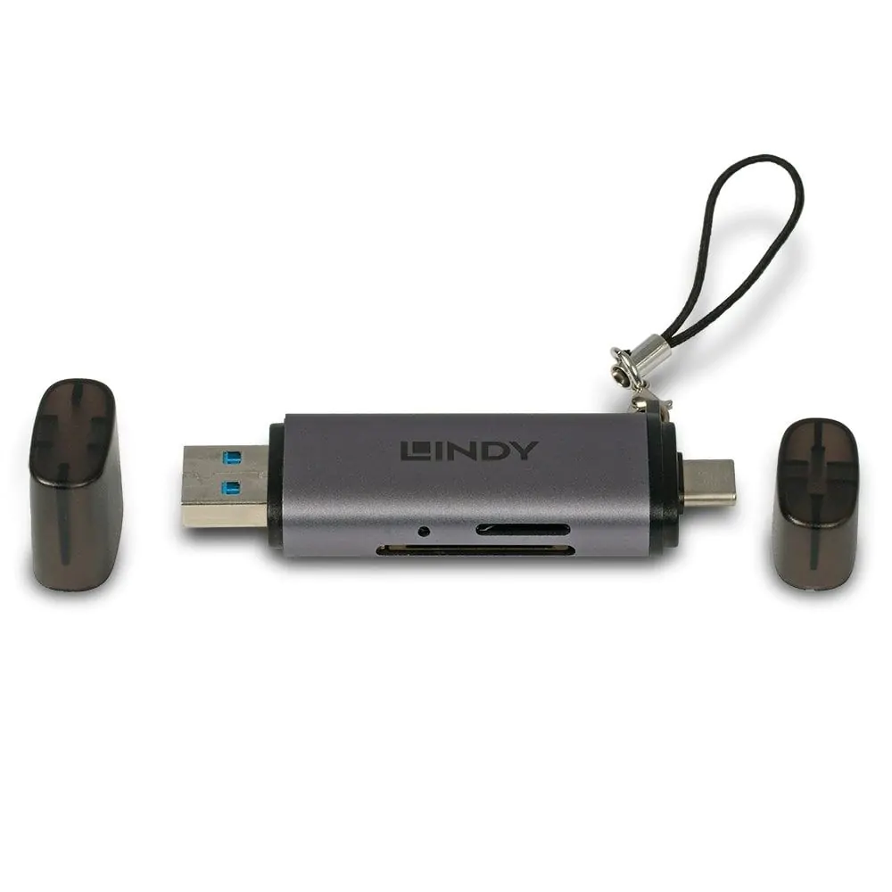 Lindy USBC A SD / Micro SD Card Reader - Grey