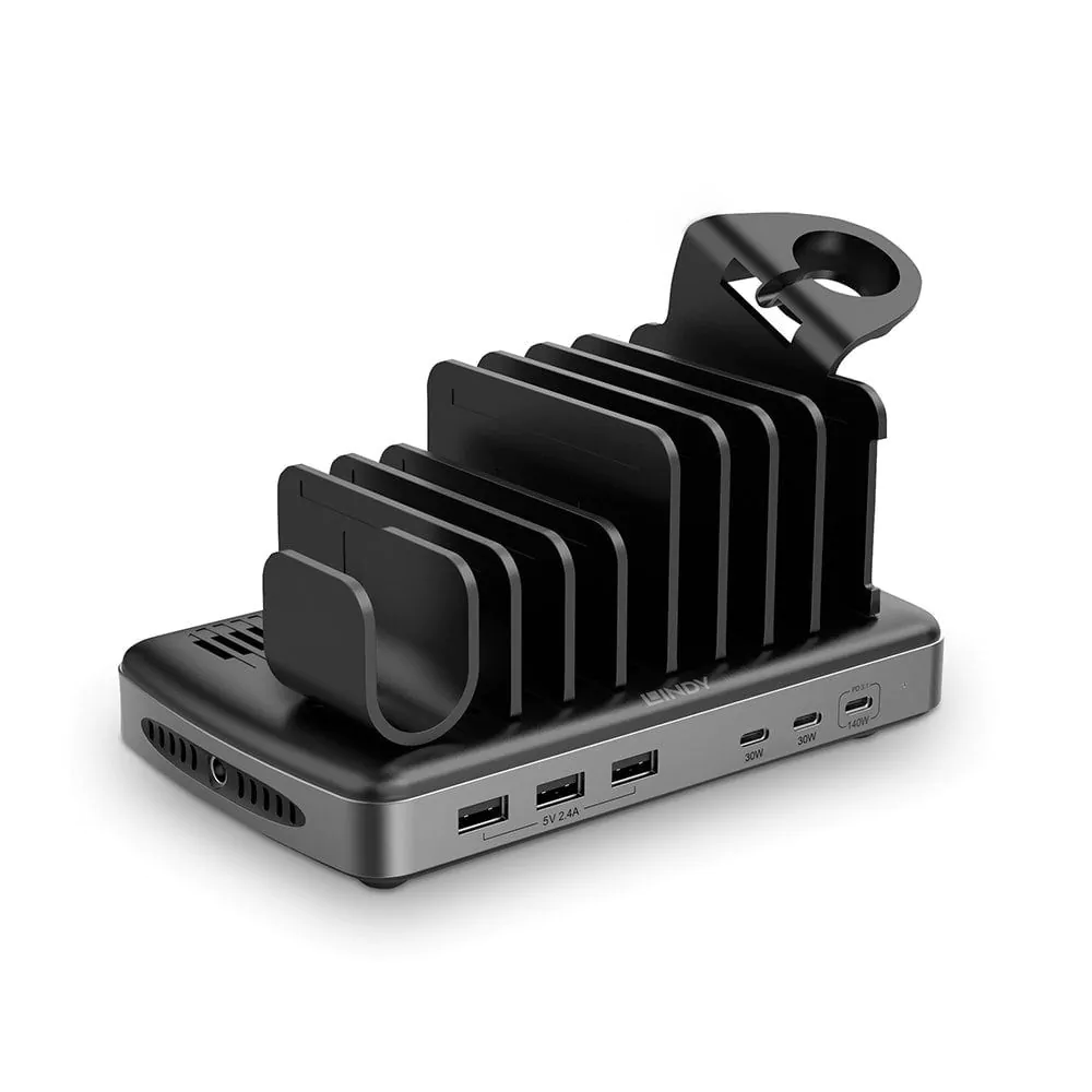 Lindy USB 160W 6P Charge Hub - Black/Grey