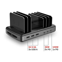 Thumbnail for Lindy USB 160W 6P Charge Hub - Black/Grey