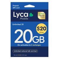 Thumbnail for LycaMobile Prepaid SIM Card $20