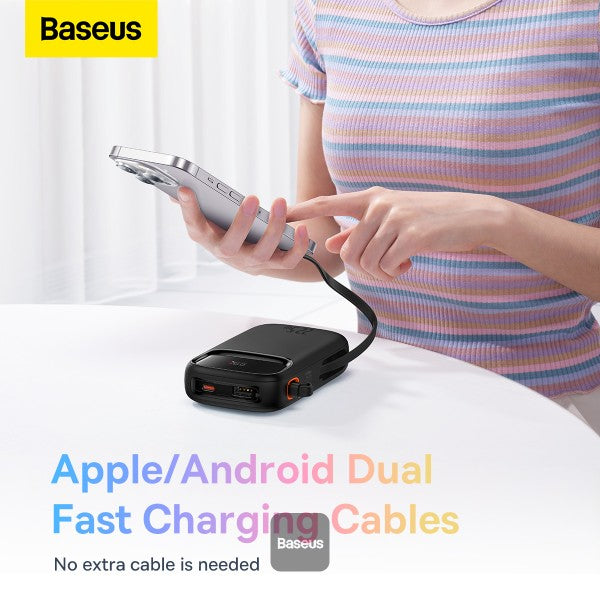 Baseus QPow2 10000mAh Digital Display Fast Charge Power Bank 22.5W With Built-in Dual-Cable Lightning And Type-C - Black