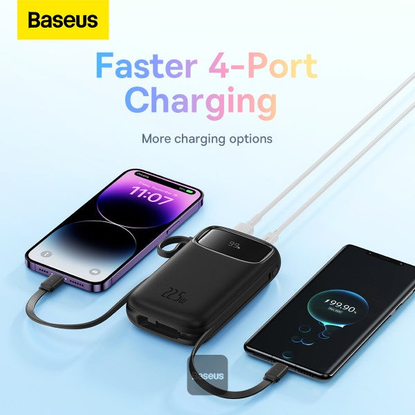 Baseus QPow2 10000mAh Digital Display Fast Charge Power Bank 22.5W With Built-in Dual-Cable Lightning And Type-C - Black