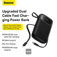 Thumbnail for Baseus QPow2 10000mAh Digital Display Fast Charge Power Bank 22.5W With Built-in Dual-Cable Lightning And Type-C - Black