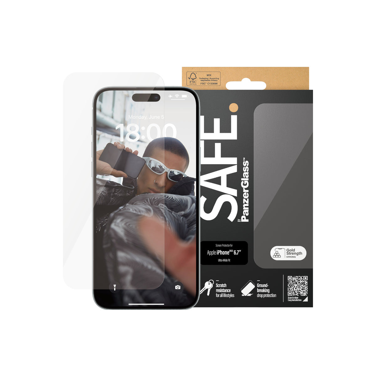 PanzerGlass SAFE Ultra Wide Fit Screen Protector for iPhone 15 Plus - Clear