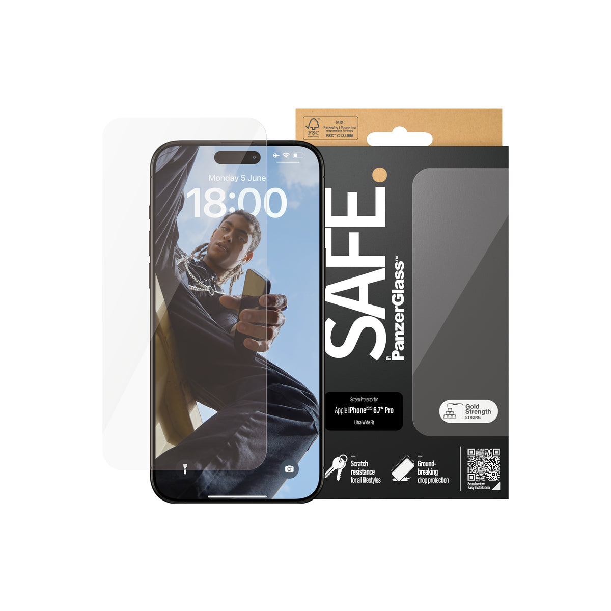 PanzerGlass SAFE Ultra Wide Fit Screen Protector for iPhone 15 Pro Max - Clear