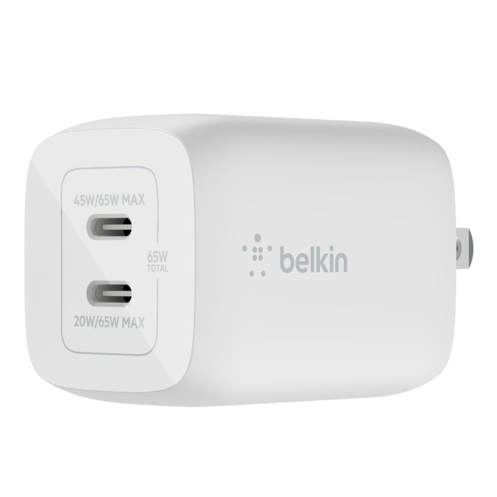 Belkin BOOST UP Dual USB-C Wall Charger GaN 65W with PPS - White