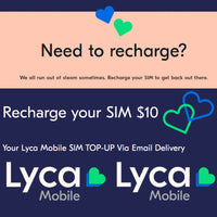 Thumbnail for Recharge for LycaMobile $10 EMAIL/MESSAGE DELIVERY LYCA TOPUP Credit