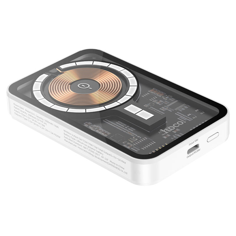 OPEN BOX Hoco Q10 20W 5000mAh Magnetic Wireless Charger Power Bank - Transparent / White