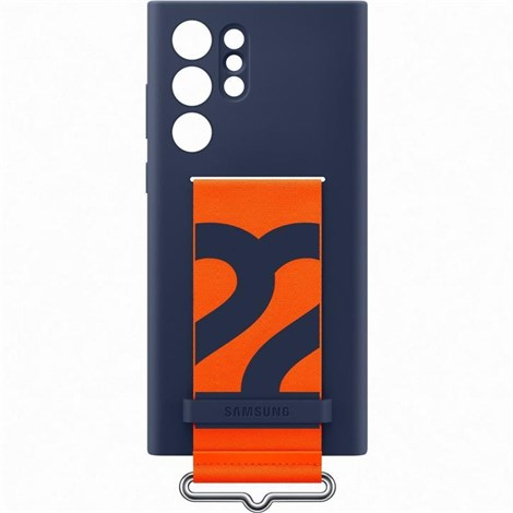 Samsung Silicone Cover with Strap for Galaxy S22 Ultra - Navy