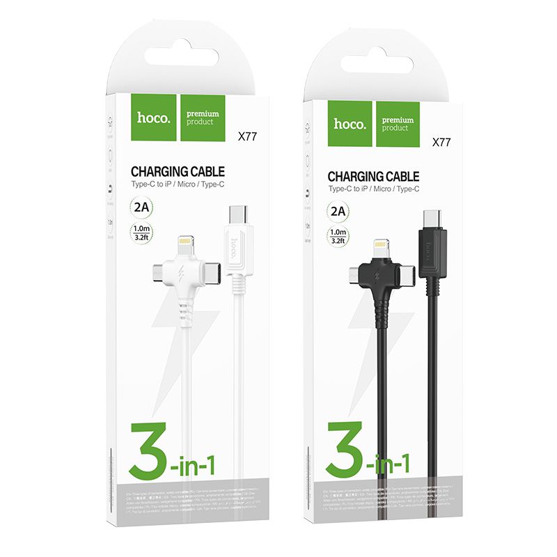 Hoco X77 3 in 1 USB-C to Lightning, USB-C, Micro-USB Charging Cable iPhone / Samsung / Andriod - 1M