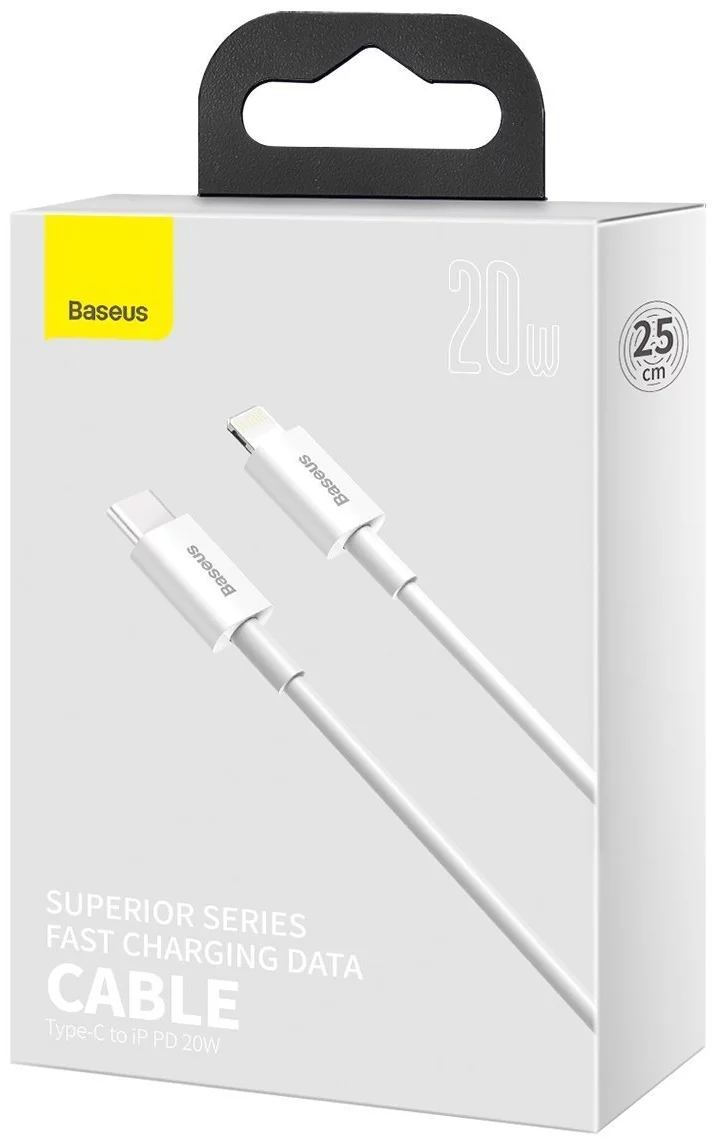 Baseus Superior PD 20W Portable Fast Charging USB-C to Lightning 25cm Short Cable - White