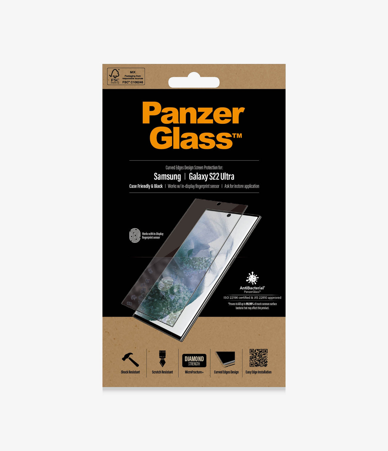 PanzerGlass Glass Screen Protector for Samsung S22 Ultra - Black