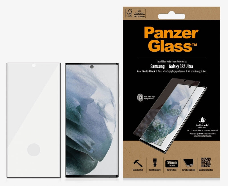 PanzerGlass Glass Screen Protector for Samsung S22 Ultra - Black