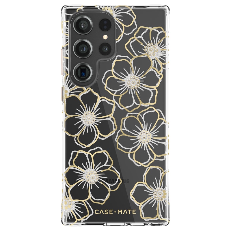 Case-Mate Floral Gems Antimicrobial Case for Samsung Galaxy S23 Ultra - Clear/ Gold