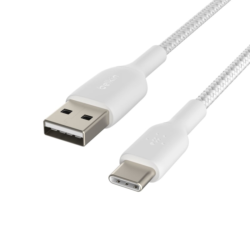 Belkin BoostCharge USB-A to USB-C Braided Cable, 2m Universally Compatible - White