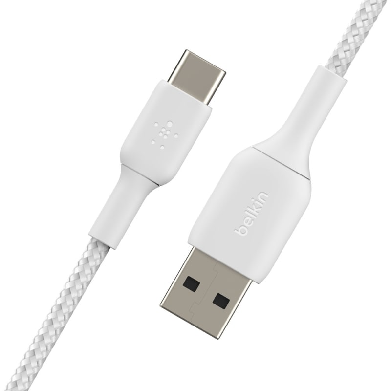 Belkin BoostCharge USB-A to USB-C Braided Cable, 2m Universally Compatible - White