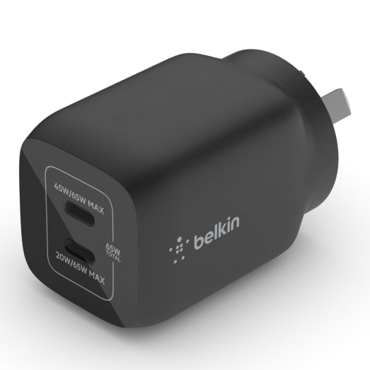 Belkin BoostUp Charge Dual USB-C 65W GaN Wall Charger - Black