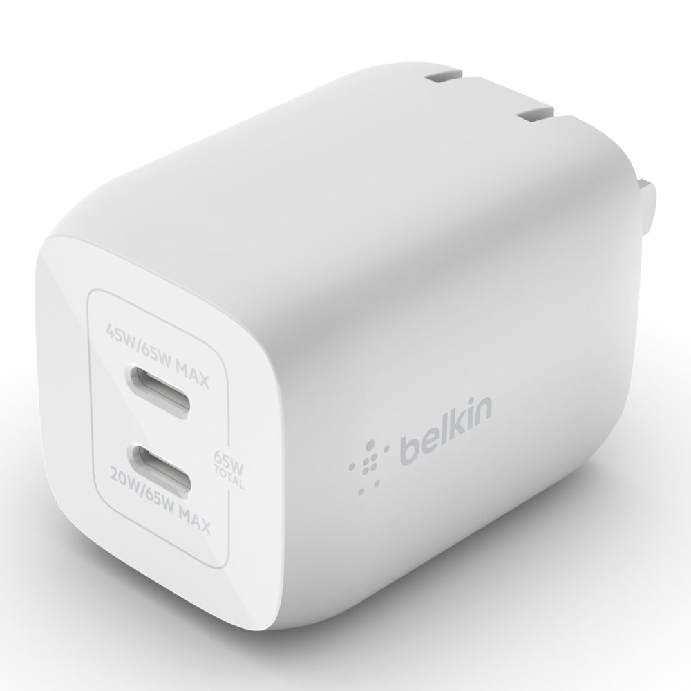 Belkin BOOST UP Dual USB-C Wall Charger GaN 65W with PPS - White